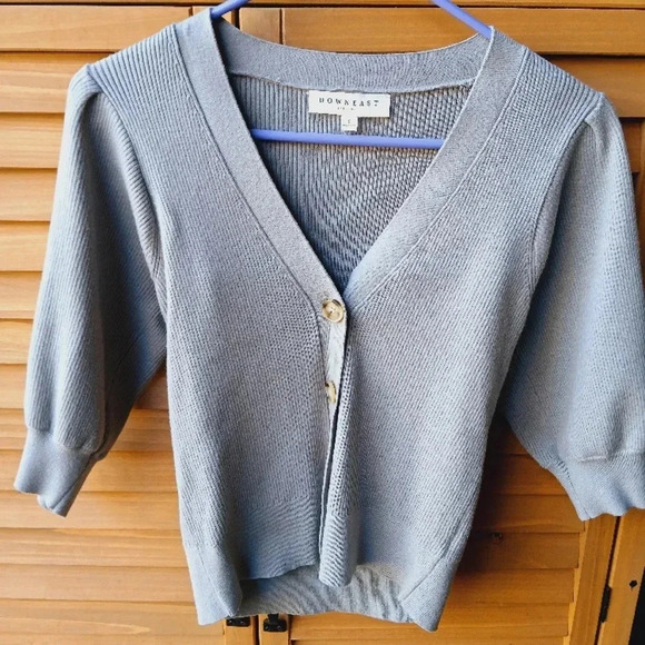 DownEast Women's Light Green Cardigan Sweater - Picture 1 of 9